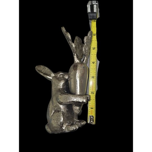 Silver toned Rabbit Hugging Carrot Figurine 6" Easter Bunny - Picture 3 of 13